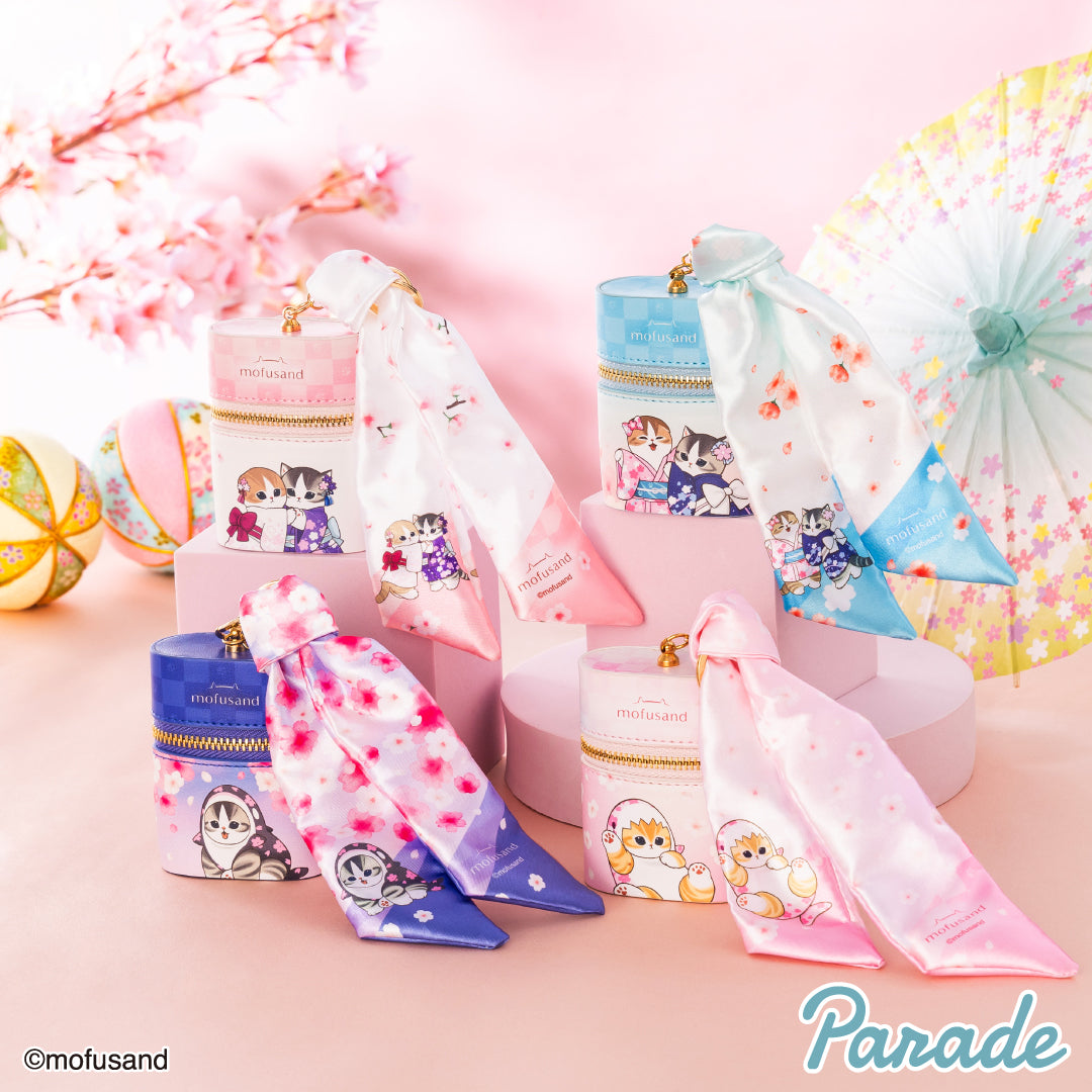 Japan Mofusand Sakura Series | Mofusand Cat in Whale Costume or Kimono Cute Small Pouch with Scarf Charm - Kawaii items Room Decoration
