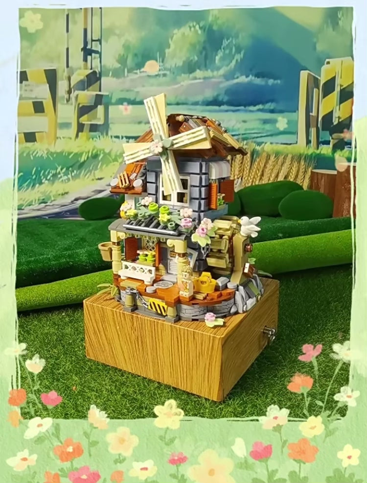 Loz Building Mini Block Country Style Music Box | Windmill House - DIY Handmade Children Birthday Gift