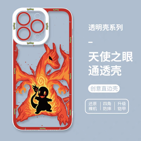 Japan Cartoon Pokemon Evolution Soul Version | Charmander Charizard - iPhone Case 6 7 8 PLUS SE2 XS XR X 11 12 13 14 15 16 16e Pro Promax 12mini 13mini