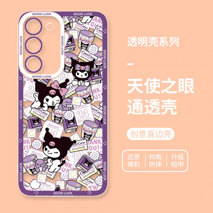 Japanese Cartoon Sanrio Friends with Foods Full Screen | Hello Kitty My Melody Kuromi Cinnamoroll Pompompurin Pochacco Hangyodon Keroppi - Phone Case Samsung Galaxy S26 S25 S24 S23 S22 S21 FE Ultra Edge