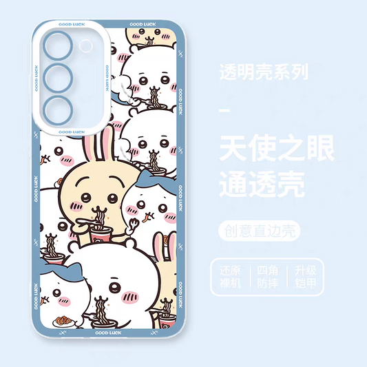Japanese Cartoon Chiikawa | Blue Chiikawa Hachiware Usagi Eat Noodles - Phone Case Samsung Galaxy S25 S24 S23 S22 S21 FE Ultra Edge