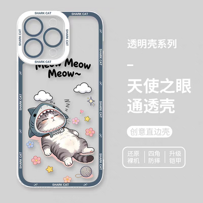 Japan Style Simple Cute Pet Style | Shark Cat 8 Styles - iPhone Case PLUS SE2 XS XR X 11 12 13 14 15 16 16e 17 17e Pro Promax 12mini 13mini