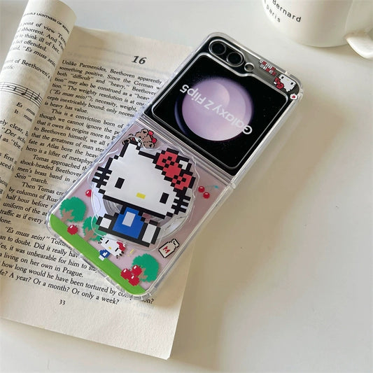 Japanese Cartoon Hello Kitty | Vintage Style Pixel & Mobile - Phone Case Samsung Galaxy Z Flip 3 4 5