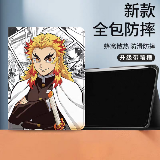 Japanese Anime Kimetsu no Yaiba Demon Slayer Comic Anime Style Protect Case with Pen Holder | Rengoku Kyoujurou - iPad Mini 4,5,6,7 / iPad Air / iPad Pro 2025 2024 2022 2021 2020 2018