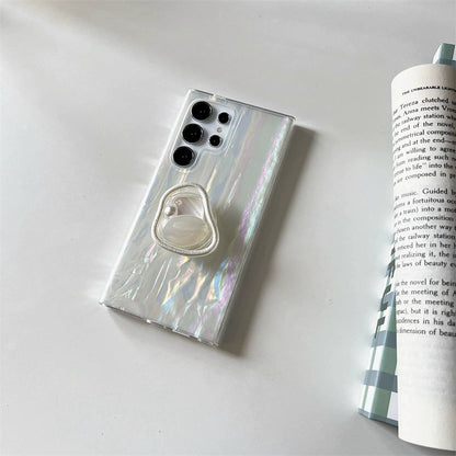 Korea Fashion Cute Style with Phone Stand | Shell with Pearl  - Phone Case Samsung Galaxy S24 S23 S22 Ultra KawaiiGiftLand