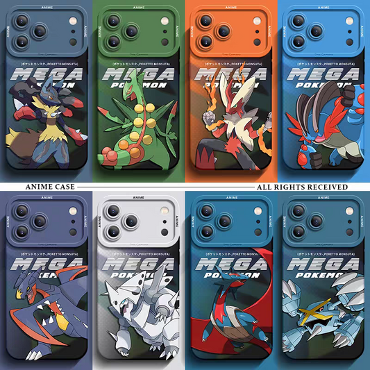 Japanese Cartoon Pokemon Silicone Case Mega Version | Lucario Sceptile Blaziken Swampert Garchomp Aggron Salamence Metagross - iPhone Case PLUS SE2 XS XR X 11 12 13 14 15 16 16e 17 17e Pro Promax 12mini 13mini