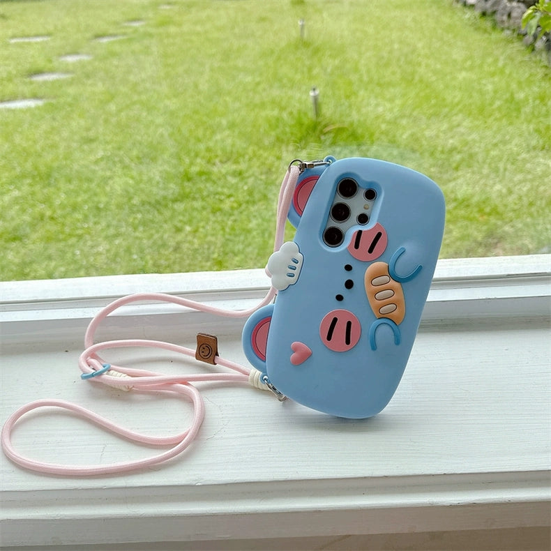Cute Animal Silicone Phone Case | Blue Mouse with Bread  - Phone Case Samsung Galaxy S24 S23 Plus Ultra KawaiiGiftLand