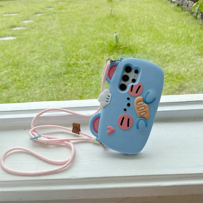 Cute Animal Silicone Phone Case | Blue Mouse with Bread  - Phone Case Samsung Galaxy S24 S23 Plus Ultra KawaiiGiftLand