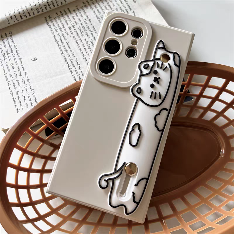 Cute Animal | White Cat with Phone Bar Handle and Stand - Phone Case Samsung Galaxy S24 S23 S22 Plus Ultra KawaiiGiftLand