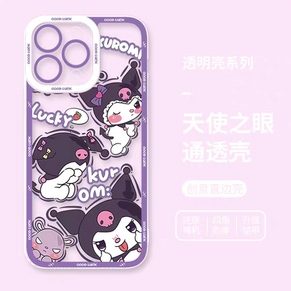 Japanese Cartoon Sanrio Friends Fun Emo Full Screen | Hello Kitty My Melody Kuromi Cinnamoroll Pompompurin Pochacco Hangyodon - iPhone Case PLUS SE2 XS XR X 11 12 13 14 15 16 16e 17 17e Pro Promax 12mini 13mini