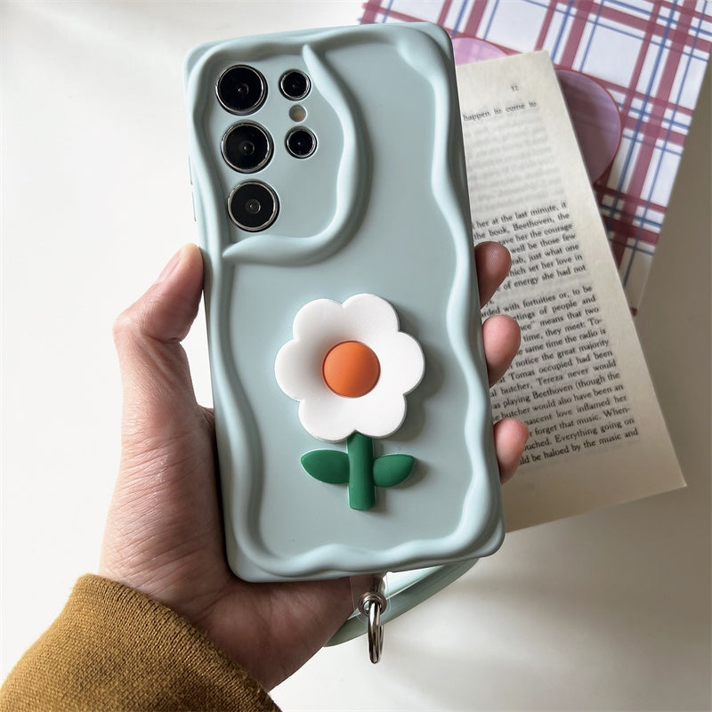 Koren Style Colourful Silicone Case with Heart Handle | Flower BabyPink Yellow Pink Purple BabyBlue - Phone Case Samsung Galaxy S24 S23 S22 Plus Ultra KawaiiGiftLand