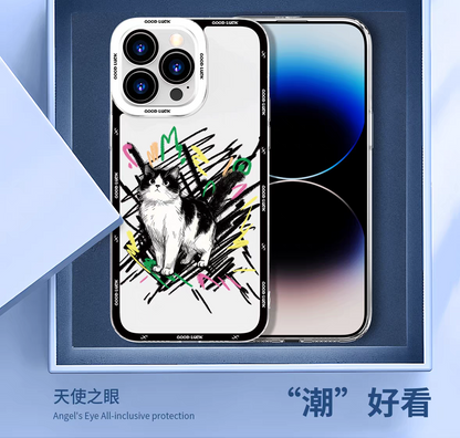 Simple Style Cat with Sketch | 8 Styles - iPhone Case PLUS SE2 XS XR X 11 12 13 14 15 16 16e 17 17e Pro Promax 12mini 13mini