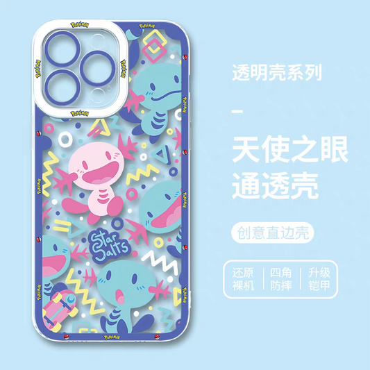 Japan Cartoon Pokemon | Big Cute Pink Blue Wooper - iPhone Case 6 7 8 PLUS SE2 XS XR X 11 12 13 14 15 16 16e 17 Pro Promax 12mini 13mini