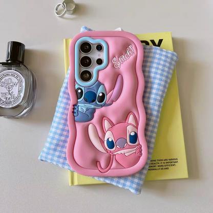 Cartoon Silicone Phone Case | Stitch Pink Blue - Phone Case Samsung Galaxy S25 S24 S23 Ultra KawaiiGiftLand