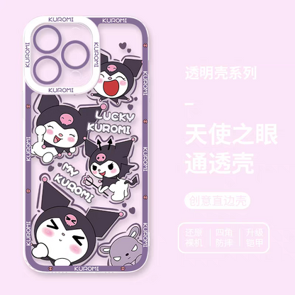 Japanese Cartoon Sanrio Friends Fun Emo Full Screen | Hello Kitty My Melody Kuromi Cinnamoroll Pompompurin Pochacco Hangyodon - iPhone Case PLUS SE2 XS XR X 11 12 13 14 15 16 16e 17 17e Pro Promax 12mini 13mini