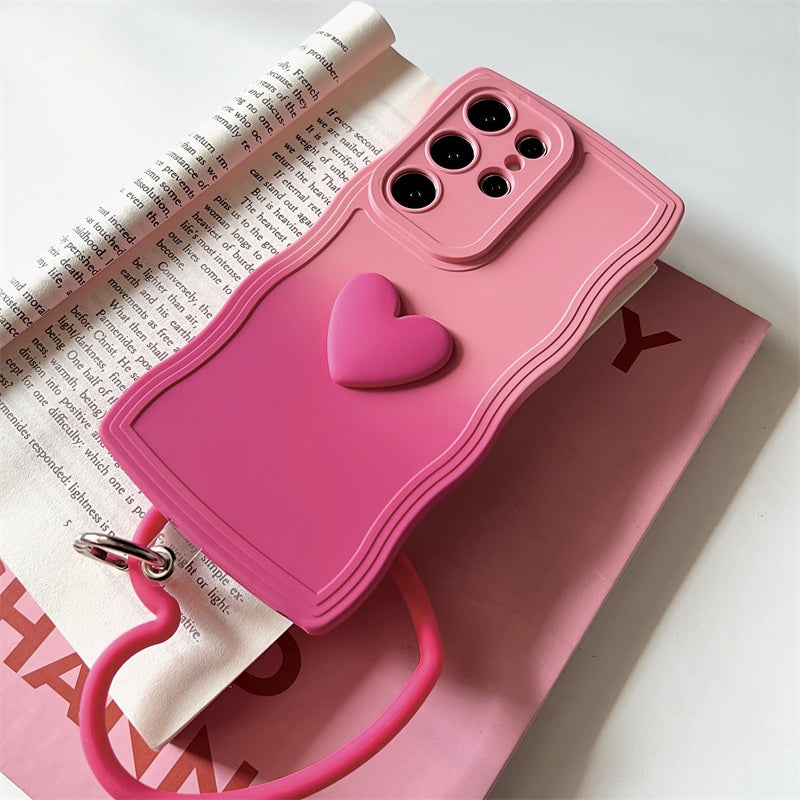 Koren Style Gradient Color Silicone Case with Heart Handle | Rose Red Yellow Blue Purple Heart - Phone Case Samsung Galaxy  S24 S23 S22 Ultra KawaiiGiftLand