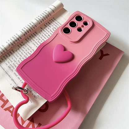 Koren Style Gradient Color Silicone Case with Heart Handle | Rose Red Yellow Blue Purple Heart - Phone Case Samsung Galaxy  S24 S23 S22 Ultra KawaiiGiftLand