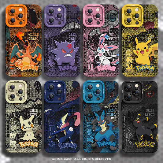 Japanese Cartoon Pokemon Silicone Case Digital Background Version | Charizard Gengar Sylveon Pikachu Mimikyu Greninja Lucario Umbreon - iPhone Case PLUS SE2 XS XR X 11 12 13 14 15 16 16e 17 17e Pro Promax 12mini 13mini