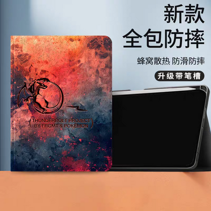 Japanese Cartoon Pokemon Protect Case with Pen Holder | Charizard Orange & Black - iPad Mini 4,5,6,7 / iPad Air / iPad Pro 2025 2024 2022 2021 2020 2018