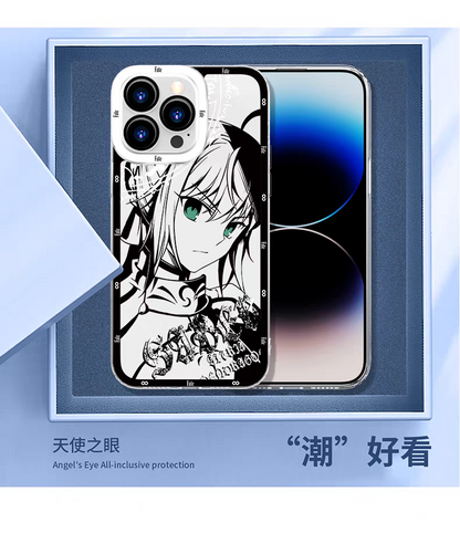 Japanese Anime Fate Stay Night Black Drawing with Colour Eyes Style | Mordred - iPhone Case 7 8 PLUS SE2 XS XR X 11 12 13 14 15 16 16e 17 17e Pro Promax 12mini 13mini