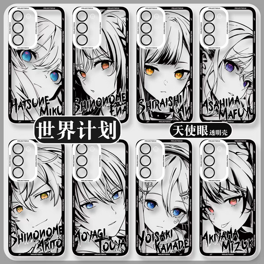 Japan Characters World Project Sekai Colorful Stage! Black Drawing with Colour Eyes Style | Miku Ena An Mafuyu Akito Toya Kanade Mizuki - Phone Case Samsung Galaxy S26 S25 S24 S23 S22 S21 FE Ultra Edge