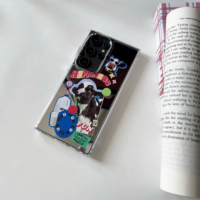 Korean Fashion Style Mirror Case | Milk Cow - Phone Case Samsung Galaxy S24 S23 S22 Ultra KawaiiGiftLand