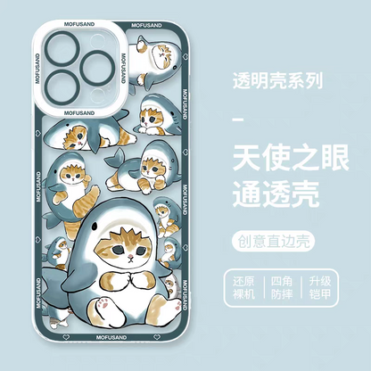 Japanese Cartoon Mofusand | Big Shark Mofusand with Small Shark - iPhone Case 6 7 8 PLUS SE2 XS XR X 11 12 13 14 15 16 16e Pro Promax 12mini 13mini