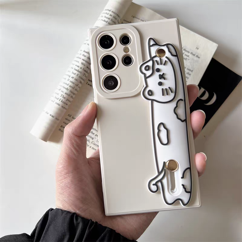Cute Animal | White Cat with Phone Bar Handle and Stand - Phone Case Samsung Galaxy S24 S23 S22 Plus Ultra KawaiiGiftLand