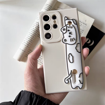 Cute Animal | White Cat with Phone Bar Handle and Stand - Phone Case Samsung Galaxy S24 S23 S22 Plus Ultra KawaiiGiftLand