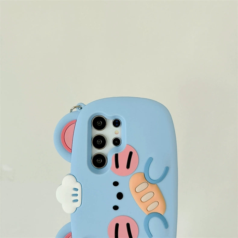 Cute Animal Silicone Phone Case | Blue Mouse with Bread  - Phone Case Samsung Galaxy S24 S23 Plus Ultra KawaiiGiftLand
