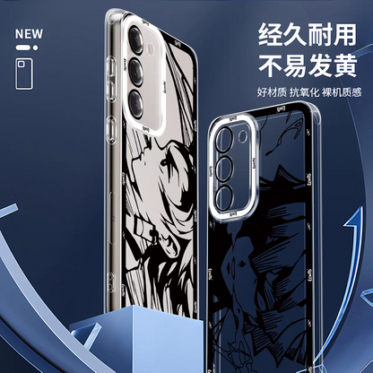 Japanese Anime Kimetsu no Yaiba Demon Slayer | White & Black Draft Style Rengoku Kyoujurou - Phone Case Samsung Galaxy S25 S24 S23 S22 S21 FE Ultra Edge