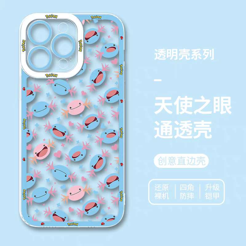 Japan Cartoon Pokemon | Full Screen Pink Blue Wooper - iPhone Case 6 7 8 PLUS SE2 XS XR X 11 12 13 14 15 16 16e 17 Pro Promax 12mini 13mini