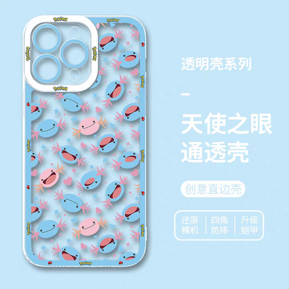 Japan Cartoon Pokemon | Full Screen Pink Blue Wooper - iPhone Case 6 7 8 PLUS SE2 XS XR X 11 12 13 14 15 16 16e 17 Pro Promax 12mini 13mini