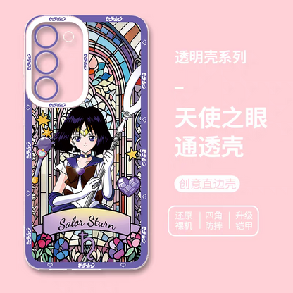 Japanese Cartoon Sailor Moon Phone Case Glass Window Style | Sailor Moon Venus Neptune Mars Pluto Saturn Jupiter Mercury - Phone Case Samsung Galaxy S26 S25 S24 S23 S22 S21 FE Ultra Edge