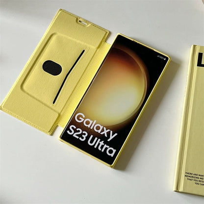 Cute Cartoon Fold Phone Case | White Dog and Friends Yellow - Phone Case Samsung Galaxy S25 S24 S23 S22 Ultra KawaiiGiftLand