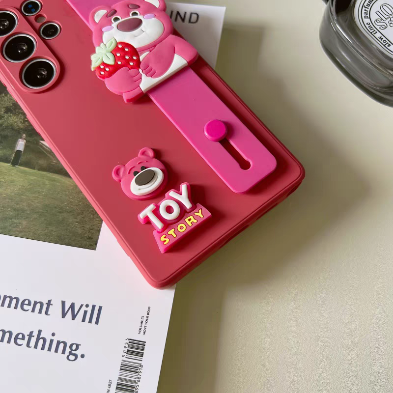 Cute Cartoon Phone Bar Handle and Stand | Strawberry Bear - Phone Case Samsung Galaxy S25 S24 S23 S22 Ultra KawaiiGiftLand