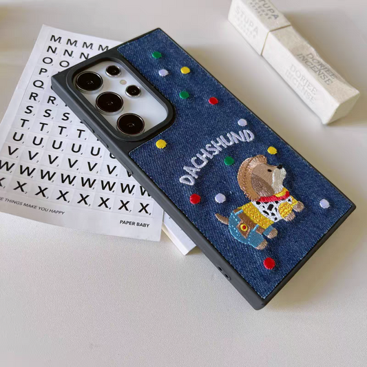 Korean Style | Vintage Cowboy Dog with Jeans Demin - Phone Case Samsung Galaxy S25 S24 S23 S22 Ultra KawaiiGiftLand