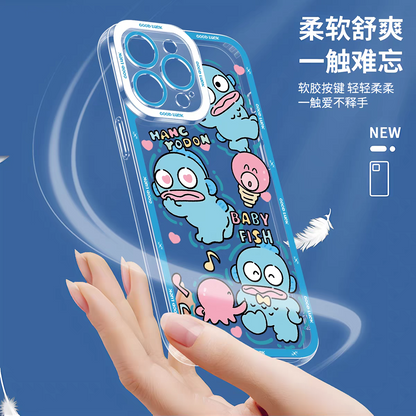 Japanese Cartoon Sanrio Friends Fun Emo Full Screen | Hello Kitty My Melody Kuromi Cinnamoroll Pompompurin Pochacco Hangyodon - iPhone Case PLUS SE2 XS XR X 11 12 13 14 15 16 16e 17 17e Pro Promax 12mini 13mini