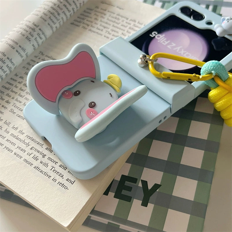 Korea Style Cute Style with Phone Stand | Elephant Bee Butterfly Ribbon - Phone Case Samsung Galaxy Z Flip 3 4 5 KawaiiGiftLand