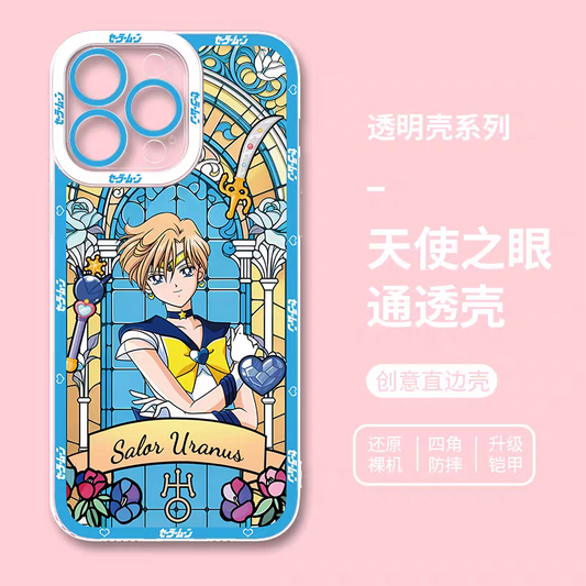 Japanese Cartoon Sailor Moon Phone Case Glass Window Style | Sailor Uranus - iPhone Case 7 8 PLUS SE2 XS XR X 11 12 13 14 15 16 16e 17 17e Pro Promax 12mini 13mini
