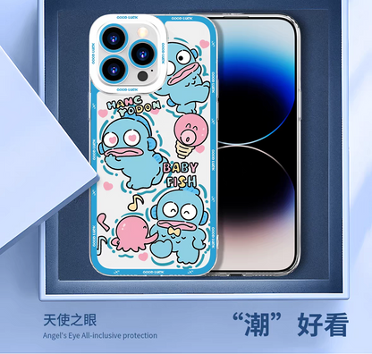 Japanese Cartoon Sanrio Friends Fun Emo Full Screen | Hello Kitty My Melody Kuromi Cinnamoroll Pompompurin Pochacco Hangyodon - iPhone Case PLUS SE2 XS XR X 11 12 13 14 15 16 16e 17 17e Pro Promax 12mini 13mini
