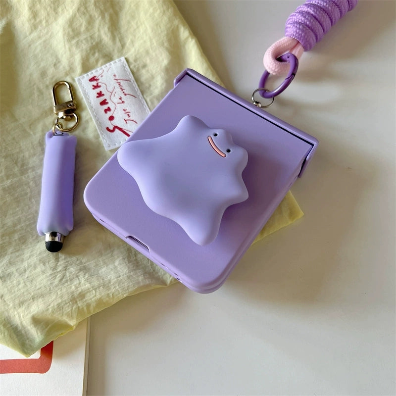 Japanese Cartoon Pokemon | Ditto Purple with Phone Stand - Phone Case Samsung Galaxy Z Flip 3 4 5 KawaiiGiftLand