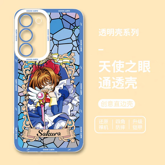 Japanese Cartoon CardCaptorSakura Glass Window | Blue Close Eyes - Phone Case Samsung Galaxy S25 S24 S23 S22 S21 FE Ultra Edge21 FE Ultra Edge