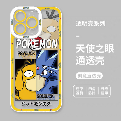 Japan Cartoon Pokemon Half Face Version | Psyduck Golduck - iPhone Case 6 7 8 PLUS SE2 XS XR X 11 12 13 14 15 16 16e Pro Promax 12mini 13mini