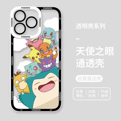 Japan Cartoon Pokemon Group Party Version | Frame & Full Screen 8 Styles - iPhone Case PLUS SE2 XS XR X 11 12 13 14 15 16 16e 17 17e Pro Promax 12mini 13mini