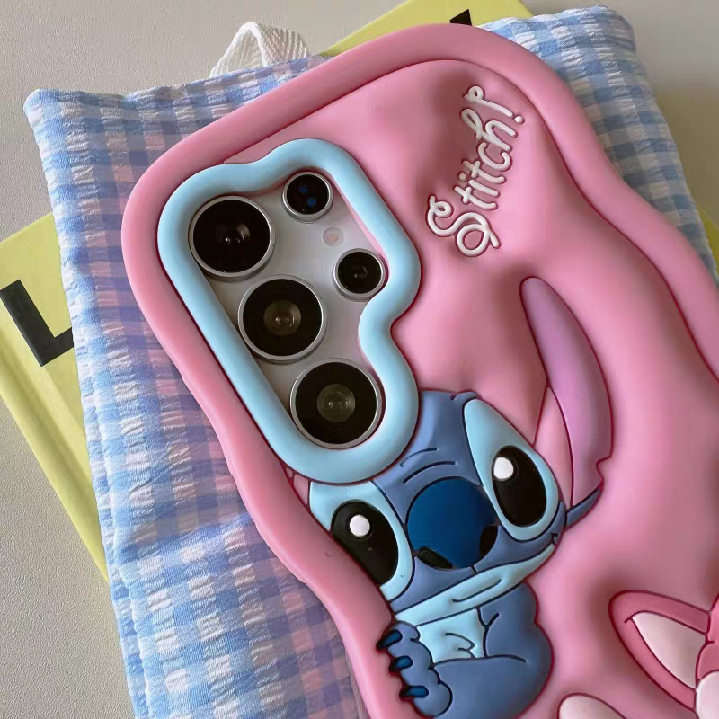 Cartoon Silicone Phone Case | Stitch Pink Blue - Phone Case Samsung Galaxy S25 S24 S23 Ultra KawaiiGiftLand