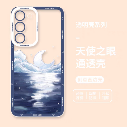 Girlish Fancy Oil Drawing | Silver Moon with Sea - Phone Case Samsung Galaxy S25 S24 S23 S22 S21 FE Ultra Edge