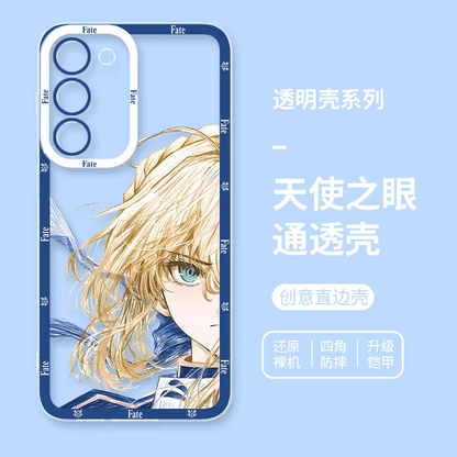 Japanese Anime Fate Stay Night Half Big Face Drawing Style | Artoria Pendragon Saber - Phone Case Samsung Galaxy S25 S24 S23 S22 S21 FE Ultra Edge