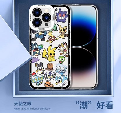 Japan Cartoon Pokemon Group Party Version | Frame & Full Screen 8 Styles - iPhone Case PLUS SE2 XS XR X 11 12 13 14 15 16 16e 17 17e Pro Promax 12mini 13mini