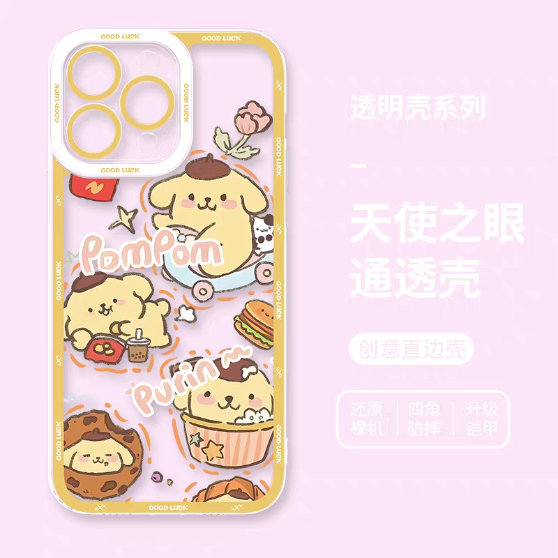 Japanese Cartoon Sanrio Friends Fun Emo Full Screen | Hello Kitty My Melody Kuromi Cinnamoroll Pompompurin Pochacco Hangyodon - iPhone Case PLUS SE2 XS XR X 11 12 13 14 15 16 16e 17 17e Pro Promax 12mini 13mini